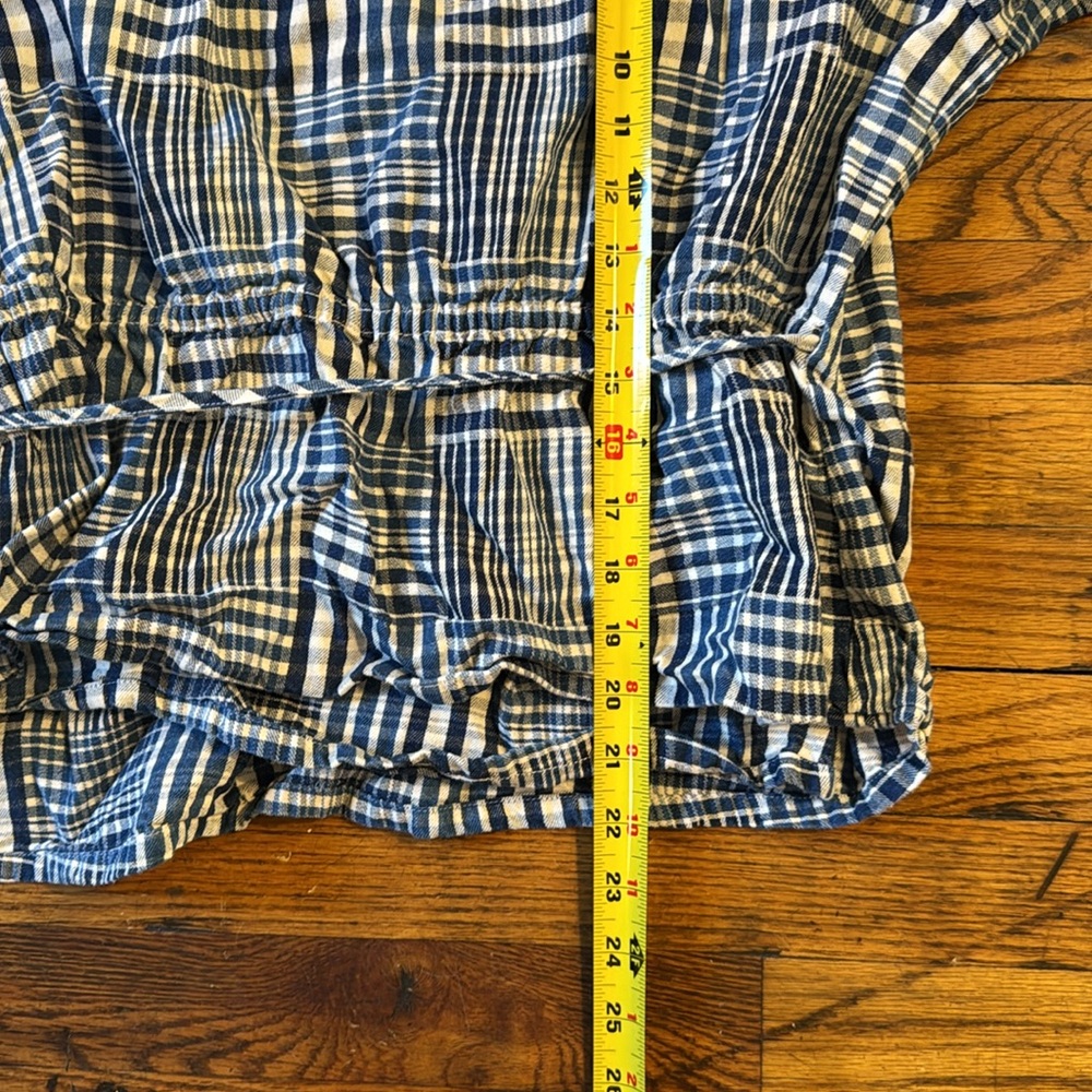 J. CREW Women's Puff Sleeve Wrap Top Indigo Patchwork Blouse 100% Cotton Size XL - Picture 9 of 16